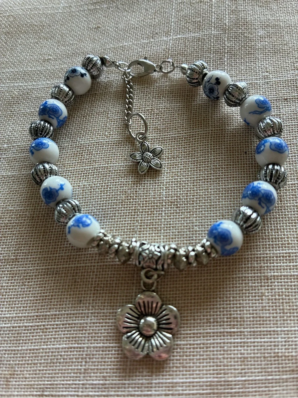 Handcrafted Women’s porcelain Beaded Bracelet Trio – Blue, Pink, Blue